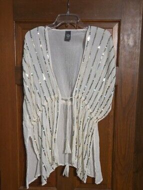 Vince Camuto White Sequin Open-Front Cover Up